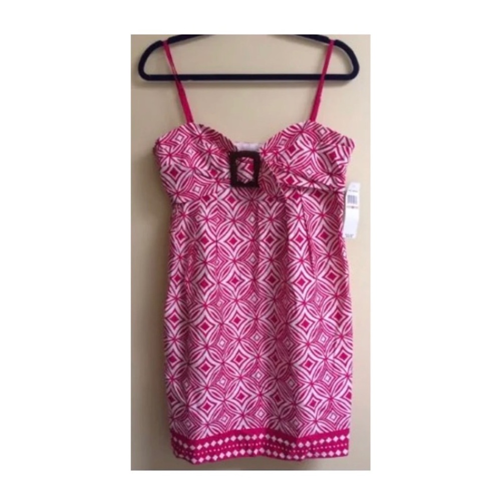 Signature London Style Fuchsia & White Sweetheart Summer Mini Dress Size 12 NWT